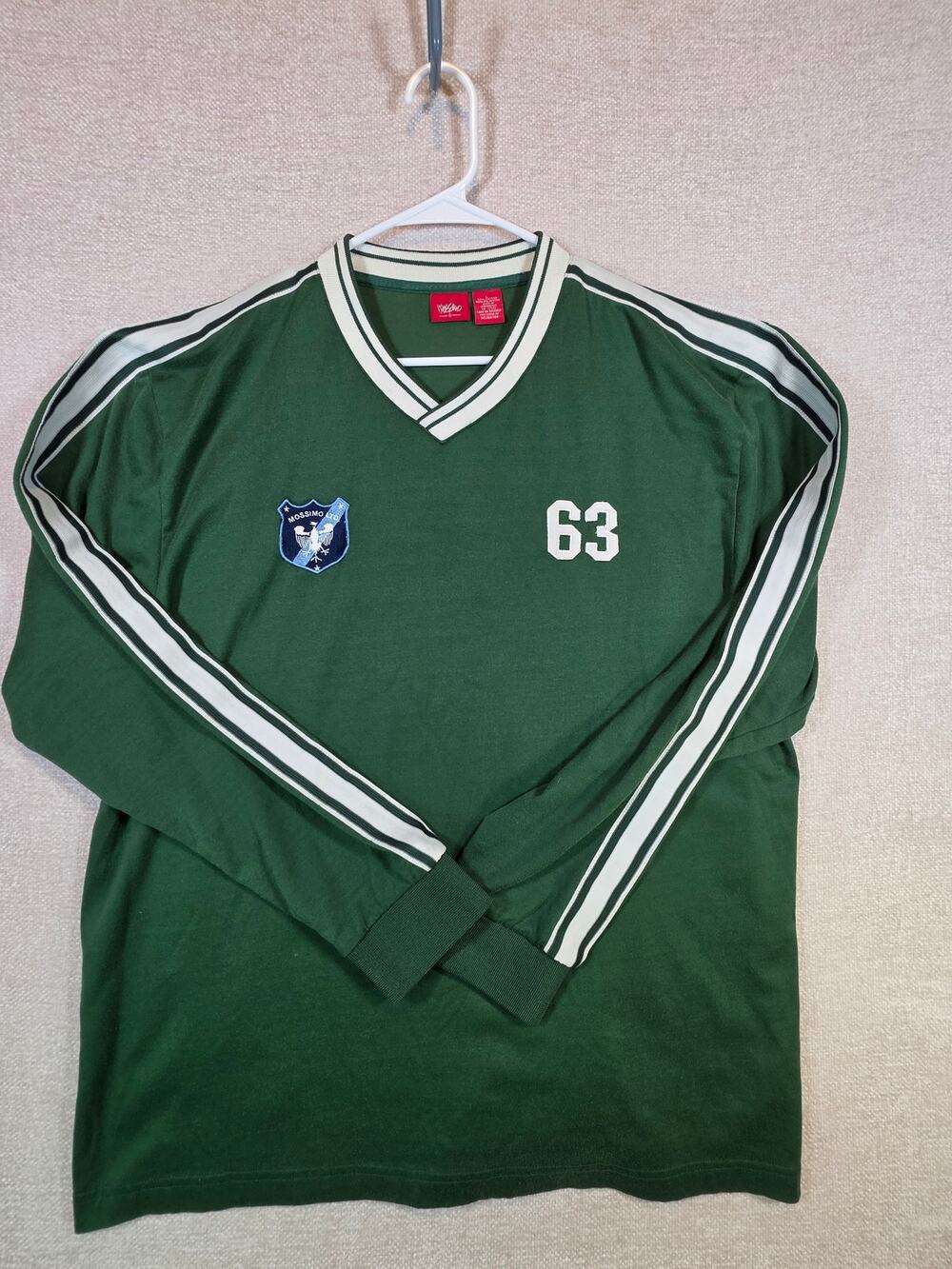 Mossimo Giannulli Shirt Large L Green V-Neck Long Sleeve Soccer Jersey Vintage